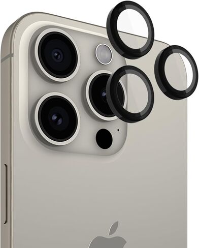 Case-Mate Camera Lens Protector w/Black Aluminum Rings for iPhone 15 Pro Max/iPhone 15 Pro - Double Tempered Glass - Anti-Scratch Tech - Ultra HD View w/Night Shooting, Case Friendly, Easy Install in Saudi Arabia