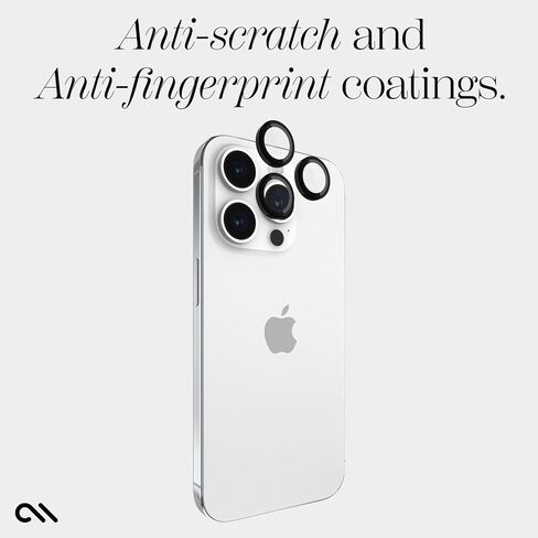 Case-Mate Camera Lens Protector w/Black Aluminum Rings for iPhone 15 Pro Max/iPhone 15 Pro - Double Tempered Glass - Anti-Scratch Tech - Ultra HD View w/Night Shooting, Case Friendly, Easy Install in Saudi Arabia