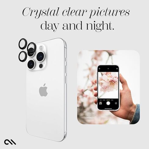 Case-Mate Camera Lens Protector w/Black Aluminum Rings for iPhone 15 Pro Max/iPhone 15 Pro - Double Tempered Glass - Anti-Scratch Tech - Ultra HD View w/Night Shooting, Case Friendly, Easy Install in Saudi Arabia