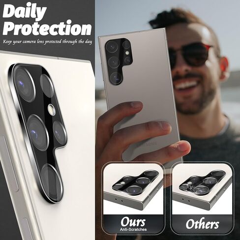 (3 Pack) Camera Lens Protector Compatible for Samsung Galaxy S24 Ultra 5G, Tempered Glass 9 Hardness HD Anti-Scratch Bubble-Free in Saudi Arabia