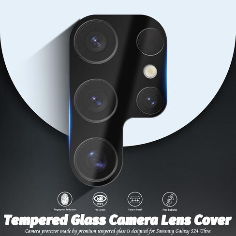 (3 Pack) Camera Lens Protector Compatible for Samsung Galaxy S24 Ultra 5G, Tempered Glass 9 Hardness HD Anti-Scratch Bubble-Free in Saudi Arabia