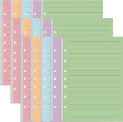 (3-Pack) Mini Binder 5 Colorful Line Paper for 3 or 7 Ring Binders - 300 Sheets/600 Pages Loose Leaf Paper Line Refills, Per Color 60 Sheets, Desk Size 4, 5.8" x 8.5" in Saudi Arabia