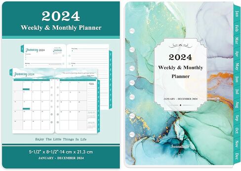 عبوات مخطط 2024 - عبوات مخطط 2024 من يناير 2024 - ديسمبر 2024، إدراجات مخطط A5 2024، 5.5 × 8.5 بوصة، 7 فتحات، عبوات مخطط أسبوعية وشهرية 2024، عبوات مخطط A5 - أخضر in Saudi Arabia