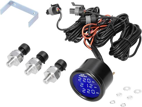 مقياس ضغط الهواء ثلاثي العرض LED مقياس تعليق الهواء الرقمي 0-220PSI مع 3 قطع أجهزة استشعار 1/8NPT in Kuwait