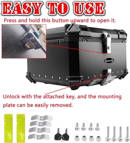 iproods 45L Motorcycle Top Case, Aluminum Alloy Universal Motorcycle Tail Box, Dual-key Storage Carrier Case Luggage Trunk (Black, 45L) in Saudi Arabia