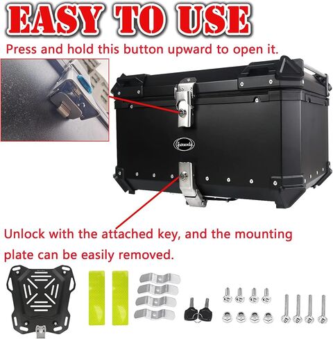 iproods 45L Motorcycle Top Case, Aluminum Alloy Universal Motorcycle Tail Box, Dual-key Storage Carrier Case Luggage Trunk (Black, 45L) in Saudi Arabia