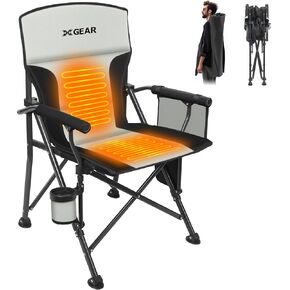 XGEAR Heated Camping Chair for Adults, 3 Heat Levels, Heated Back and Seat, Fully Padded Heated Camp Chair for Outdoor, Battery Not Included(Black/Silver)