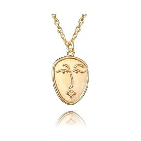 Handmade Abstract Face Gold Plated Chain Necklace for Women, Minimalist Designer by 'Valeno Jewelry'