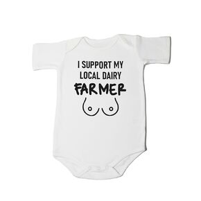 Milk Belly Vintage Bodysuit Breastfeed Boho Colorful Funny Newborn Support Your Local Dairy Farmer Romper (0-6 Months, Letter-Long Sleeve Bodysuit)