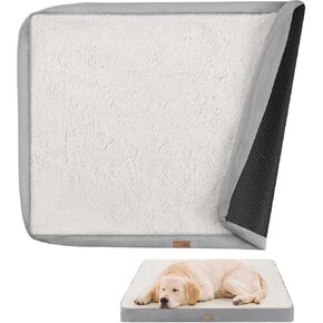 Plush Dog Bed Cover, Replacement Dogs Bed Covers with 3-Sided Continuous Zipper and Soft Plush, Impermeable Removable Large Dog Bed Cover Mattress Protector, 36x27x3 inch - L, Cover Only White