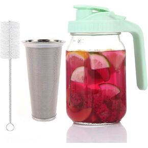 Fermus Set of 2 Cold Brew Coffee Maker, 64oz / 2Quart Glass Pitcher with Stainless Steel Filter and Pour Spout Handle Lid, Mason Jar for Making Cold Coffee, Fruit Drinks, Sun Tea (2)