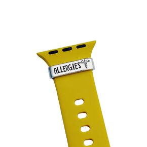 Allergies Watch Charm, Hand Stamped ID Tag for Smartwatch Medical Condition, Made of Lightweight Aluminum, Charm Only - Band Not Included