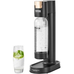 VEVOR Sparkling Water Maker, Soda Maker Machine for Home Carbonating, Seltzer Water Starter Kit with 2 BPA-free 1L PET Bottles, Compatible with Mainstream Screw-in 60L CO2 Cylinder(NOT Included) Black