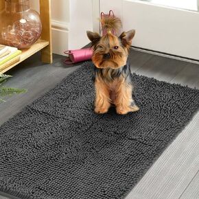 Dog Door Mat Indoor Entrance, 36" x 72", Absorbent & Quick-Drying Mud Mat for Dogs, Non-Slip Washable Entryway Rug, Soft Thick Chenille Welcome Floor Mat-Grey