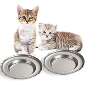 2PCS Stainless Steel Cat Bowls, 5.5" Dia Shallow Cats Water Food Dish Replacement Whisker Fatigue Relief Plate Stackable Metal Pet Feeding Bowl Basic Bulk for Puppy Dogs Elevated Stand
