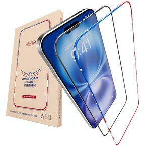 Screen Protector for IPhone 15/16- Tempered Glass Screen Protector for IPhone 16/15 with Frame US FLag Color and Black - Full Screen Coverage 9H - Easy Installation (2 Pack)