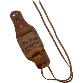 Hide & Play, Cowboy Beer Holster Handmade from Full Grain Leather - Handsfree Beverage Holder, Bottle Leg Grip, Old School, Men's Party Gift Gear - Bourbon Brown