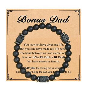 Customized Bonus Dad Christmas Gifts from Daughter Son,Weighted Dad Bracelet with Gift Card,Unique Birthday Gift for Dad,Black Agate Lava Bracelet for Men