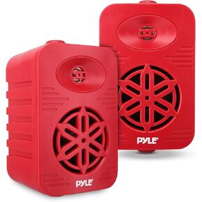 PyleUsa Indoor Outdoor Speakers Pair - 300 Watt Dual Waterproof 4" 2-Way Full Range Speaker System w/ 1/2" High Compliance Polymer Tweeter - in-Home, Boat, Marine, Deck, Patio, Poolside (Red) in Kuwait