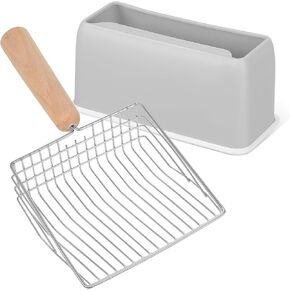 GANAZONO Metal Cat Litter Scoop with Holder Fast Sifting Poop Scooper with Ergonomic Wood Handle