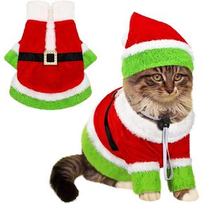 Cat Christmas Costume Lime Green Character Pet Outfit Holiday Green Furry Pet Velvet Costume Cosplay Outfit Cute Funny Christmas Dogs and Cats Clothes for Party Favors(Large)