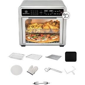 30QT French Door Air Fryer Oven | 20-in-1 Multi-Function Convection Oven with Automatic Touch Door, Rotisserie, Dehydrator, Pizza Stone | 5 Heating Elements up to 450°F | 9 Accessories