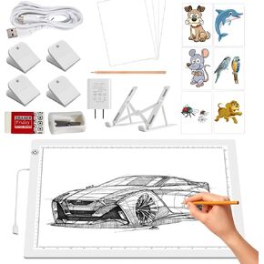 KOBAIBAN A4 Light Pad with 4 Clips, Ultra-Thin LED Light Board for Diamond Painting, Stepless Dimmable Brightness USB-C Power Light Table for Tracing, Light Box for Sketching, Drawing, Weeding Vinyl
