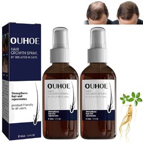 Ouhoe Hair Growth Oil for Men & Women, Natural Hair Enhance Serum, Stronger and Hair Thickening Spray (2PCS, Unscented, Brown, 1.7 Fl Oz, Unisex Adult)