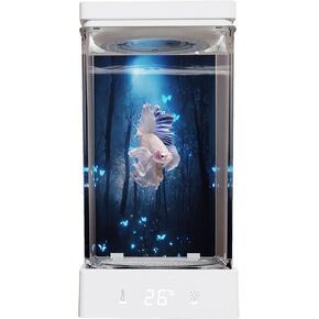 Small Betta Fish Tank 0.37 Gallon Smart Aquarium kit Constant Temperature Setting Between 68-86℉ Fish Tank with LED Light Easy Setup and Maintenance, Perfect Starter Tank Fish Bowl White