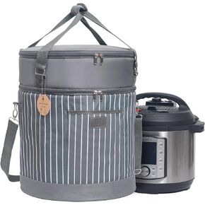 Fun Elements Double Layer Carrier Bag for 8 Quart Instant Pot, Insulated Pressure Cooker Travel Bag with Support Pad and Removable Carrying Strap, Top Zip Compartment and Front Pocket for Utensils