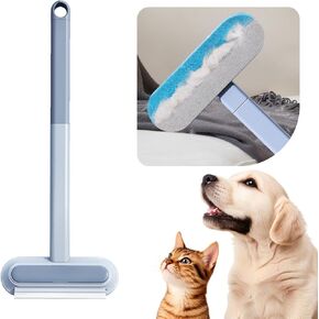 Solisifime Pet Hair Remover Tool with Long Hand, Cleaning Brush, 2 in 1 Cat Hair Remover Portable Fabric Brush for Dog Hair, Window, Couch, Carpets, Bedding, Furniture, Reusable, Washable
