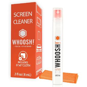 WHOOSH! Glasses Cleaner Spray - 0.3 fl oz + 1 Microfiber Cleaning Cloth - Pocket Lens Cleaner Spray, Car Screen Cleaner for Eyeglasses, Sunglasses, Portable Phone Screen Cleaner Spray and Wipe