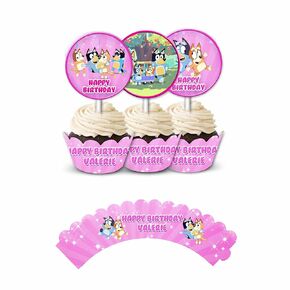 Bluy Cupcake Wrapper Set - 12pack (24ct) (Happy Birthday, Blue)