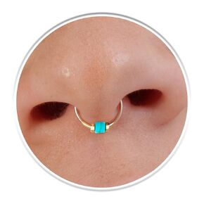 Septum Ring 24 Gauge 14k Gold Filled - Turquoise Bead Septum Hoop For Women - Hypoallergenic Septum Piercing