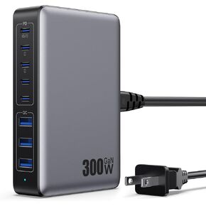 USB C Charger 300W USB C Charger Block Charging Station,(GaN IV) 8-Ports Fast Charging Hub,Upgraded PD 100W USB C Laptop Desktop Charger Adapter Compatible with MacBook,DELL,iPhone 16/15,Android-Black