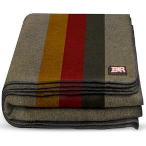 Military Wool Blanket - 95% Wool, Washable, Perfect for Outdoors, Travel, Car & Bushcraft Emergency Blanket, 96" x 96" 6.65 lbs. - Olive Drab Green with Stripes - Queen Size