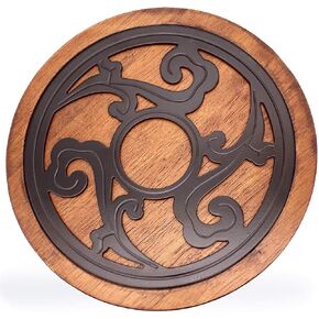 Cast Iron with Wood Trivets Set of 2, Wooden Trivets for Hot Dishes, 8-inch Round Kitchen Hot Pads for Table and Kitchen Counter- Heat Resistant, Rustproof, Non-Slip Durable, Hand Crafted (Black)