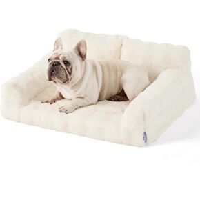 Lesure Orthopedic Cat Couch Bed, Cute Waterproof Cat Sofa with Supportive Egg Foam for Small Medium Dogs & Kittens, Washable Cat Chair with Fluffy Faux Fur Bubble Cover, Non-Slip Bottom, Brown