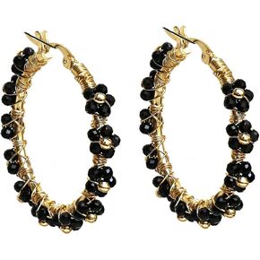 Gempires Amethyst Wire Wrapped 2.5 mm 5 Beads Flower Round Hinged Hoop Earring, Drop Length- 1.5 Inch, Birthstone Fashion jewelry (Amethyst) in Kuwait