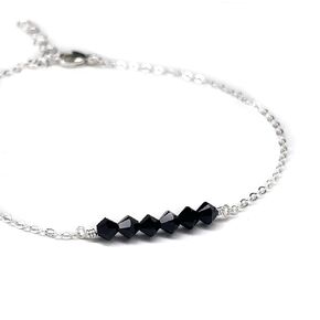 LeSilveStone Black Crystal Sterling Silver anklet embelished with crystals from Swarovski®, adjustable simple dainty minimalist chain ankle bracelet for women - Handcrafted in the USA.