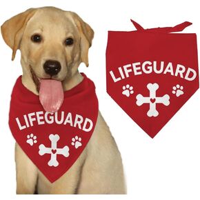 arricraft 1 Pc Lifeguard Pet Dog Bandana Scarf, Bone Paw Prints Pattern Pet Scarf Adjustable Triangle Bibs Washable Polyester Handkerchief Accessories for Puppy Small Medium Dog Pet 22.4x15.7inch