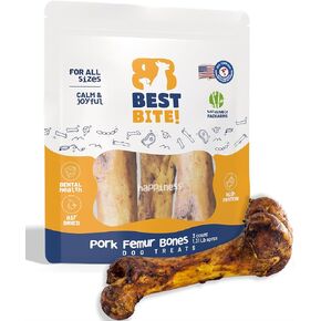 6" Pig Femur Bones for Dogs (3-Pack) – All-Natural Long-Lasting Chew Treats for Medium to Large Dogs, Promotes Healthy Teeth & Gums, High Protein, USA-Sourced Dog Bones