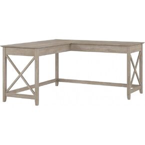 Bush Furniture Key West L Shaped Desk, 60-inch Modern Farmhouse Writing Desk for Home Office