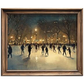 Ice Skating Print, Vintage Christmas, Winter Wall Art, Winter Cityscape Painting Print, Antique Holiday Decoration, Winter Rustic Wall Decor (11 X 14 INCH Print Unframed)