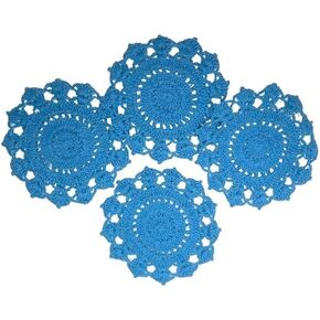 Crochet Blue Colour Coasters Intricate Pattern Handmade Set of 4 Coasters for Coffee Table Tabletop Protection