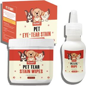 Pet Eye Drops And Wipes for Dogs and Cats Vet-Recommended Dog Eye Infection Treatment to Soothe Eye Infection Allergy, Relieve Dry Eyes Pink Eyes, Dog Tear Stain Cleaner-Drops 60 ML + Wipes 120 Pcs