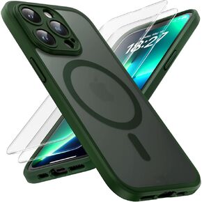 TOCOL 3 in 1 Magnetic for iPhone 13 Pro Case, Upgraded [Full Camera Protection] [Compatible with Magsafe] [13FT Military Grade Protection] Bumper for iPhone 13 Pro 6.1 Inch, Alpine Green