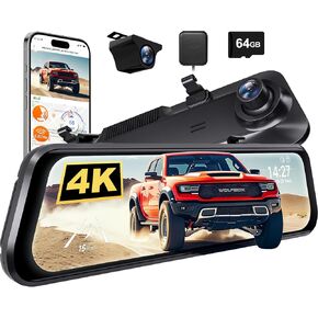 WOLFBOX G850 PRO 4K Mirror Dash Cam with ADAS and BSD, Smart Rear View Mirror with 5.8GHz WiFi, Voice Control, 12 inches Rear View Mirror Camera Includes 64GB Card, GPS, G-Sensor, Loop Recording