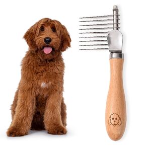 Dog Dematting Brush & Rake, Detangler Brush For Dogs, Comb Tool For Grooming, Best For Doodles, Poodles, Goldendoodles, Cats & Other Pets, Matted Fur Removal On Undercoat [We Love Doodles] (Small)