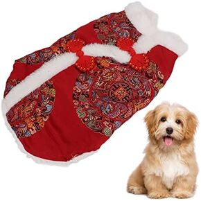 Pssopp Dog Tang Suit, Dog Winter Cloth Happy New Year Qipao Costume Tang Cat Dress Warm Dog Coat Adjustable Dog Jacket Dog Winter Coat